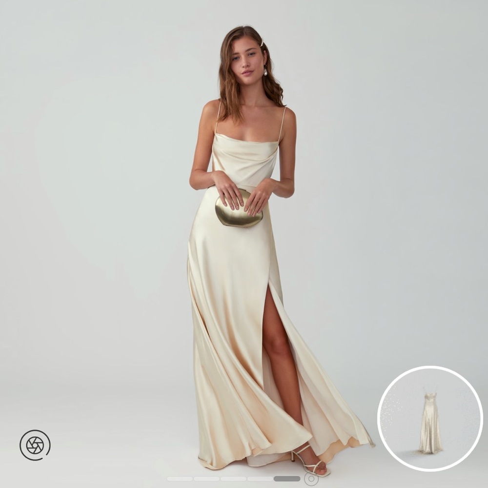 Fame and Partners Gold Draped Satin Gown